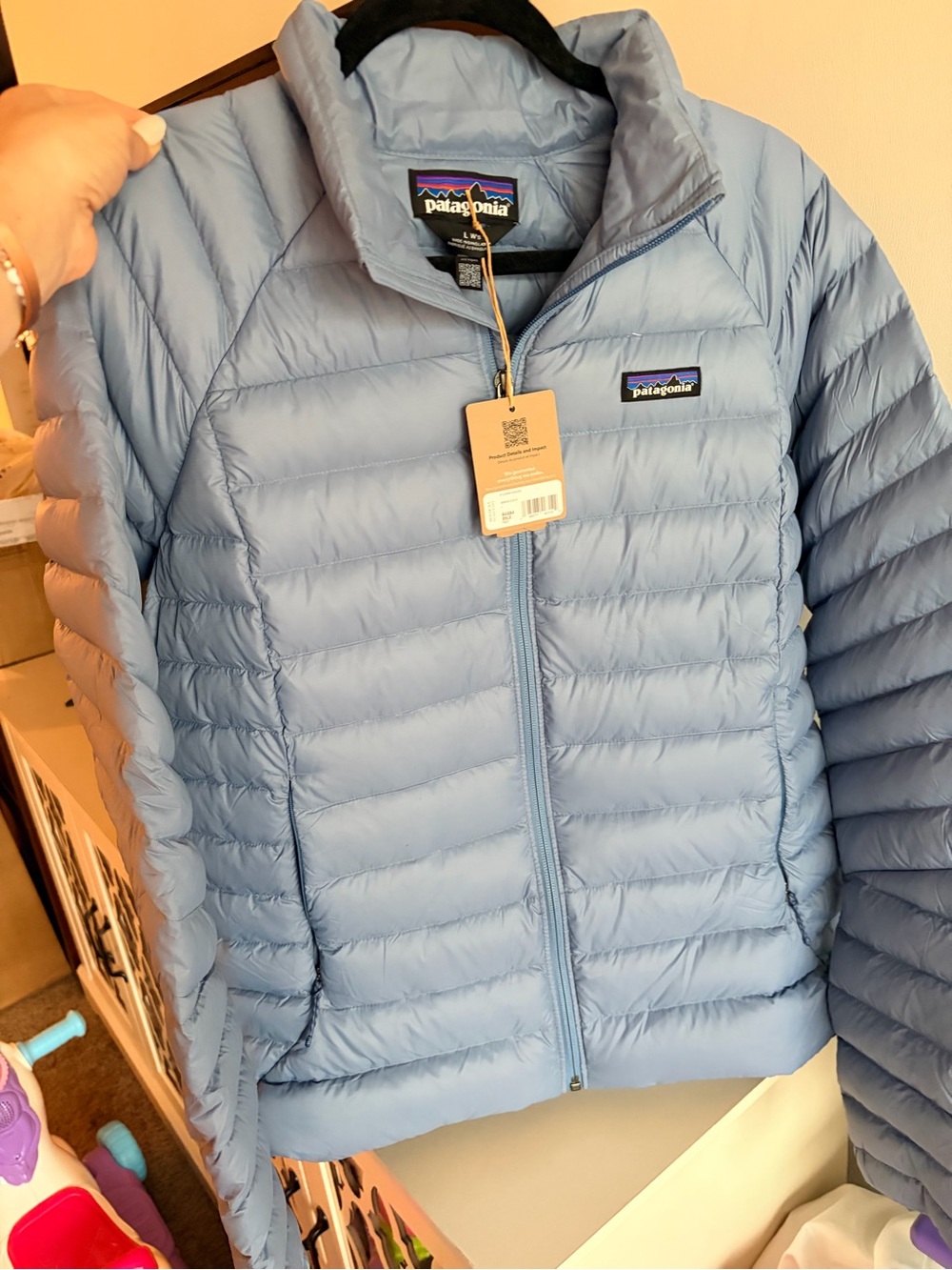 Patagonia Powder Blue Quilted Down Jacket Bernacle Blue W Large Puffer